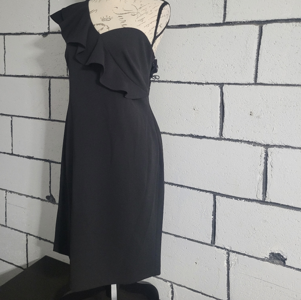 Calvin Klein Black One-Shoulder Ruffle Dress - Picture 3 of 7